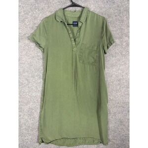 GAP Women Olive Green Lyocell Utility Shirt Dress‎ Short Sleeve Collared Size M